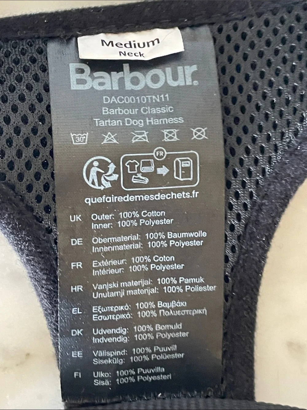 BARBOUR Olive Classic Tartan Dog Dog Harness Quick-Release Buckle Medium Neck